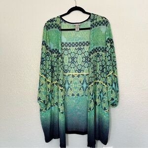 Catherines Green Yellow Blue Kimono Cardigan Sweater Size 2X  22/24 Boho Hippy
